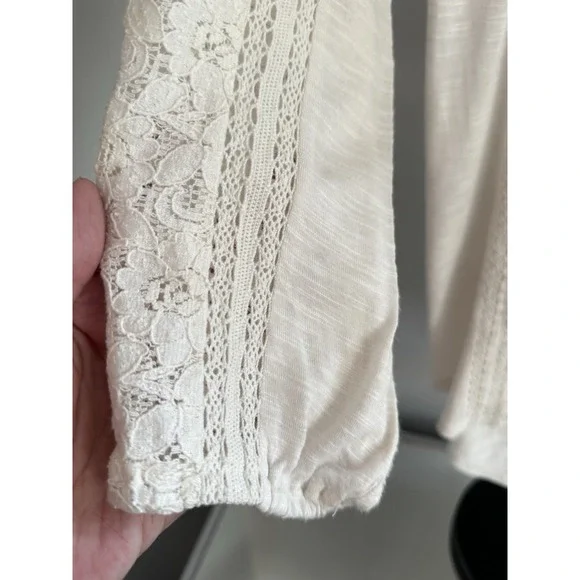 Lucky Brand XS Lace Boho Peasant Top Cream Crochet‎ Romantic Festival Blouse - Picture 4 of 8